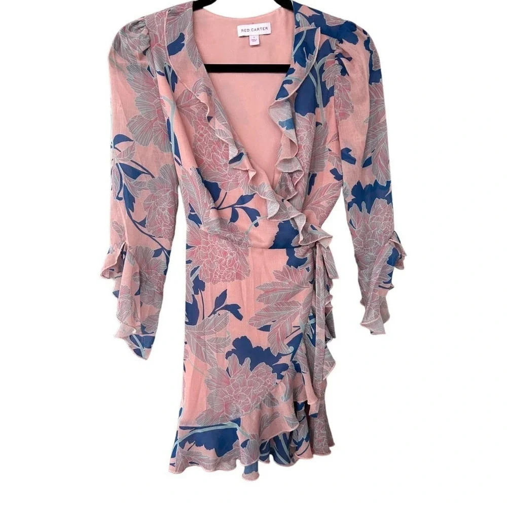 Red Carter Women's Neiman Marcus Tessa Floral Print Wrap Dress Size Small - Picture 2 of 8
